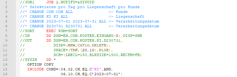 Parametrisierung von Testjobs: Codeschnipsel 1 