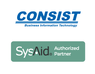 Das Logo von Consist steht über dem Logo der SysAid-Partnerschaft.