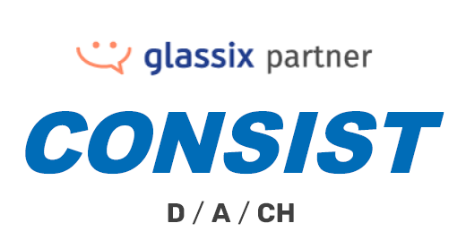 Logo von Glassix Partner und Consist, darunter steht D/A/CH